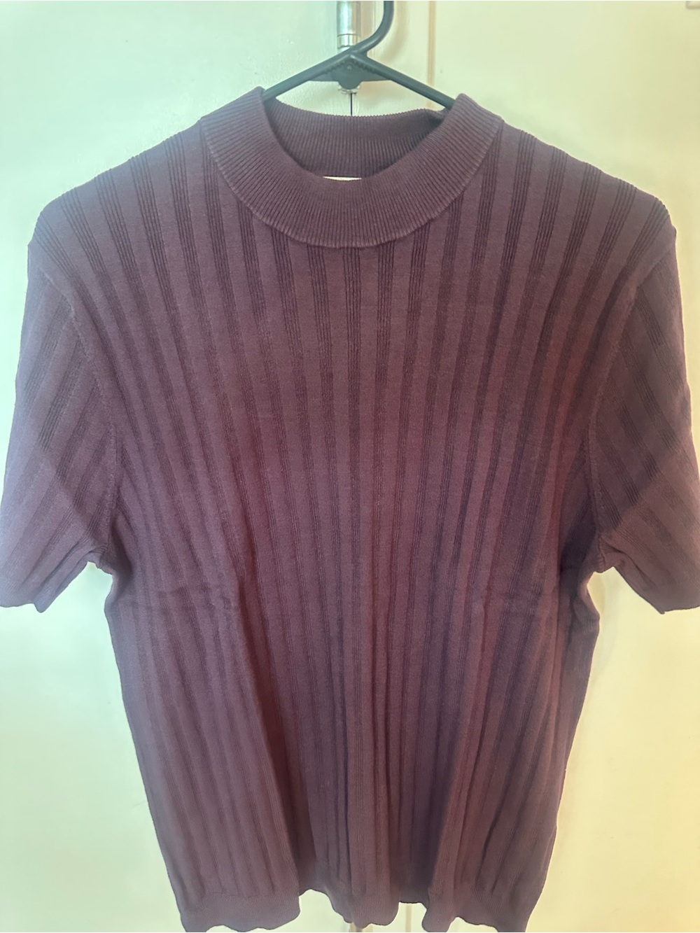 Mens Ribbed Short-Sleeve Sweater - Plum